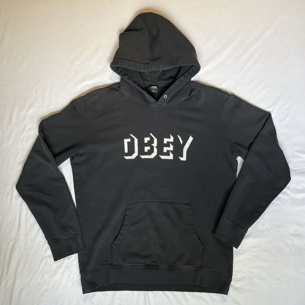 Obey Hoodie Mens XL Black Pullover Sweatshirt 3d Hooded Distressed Skater